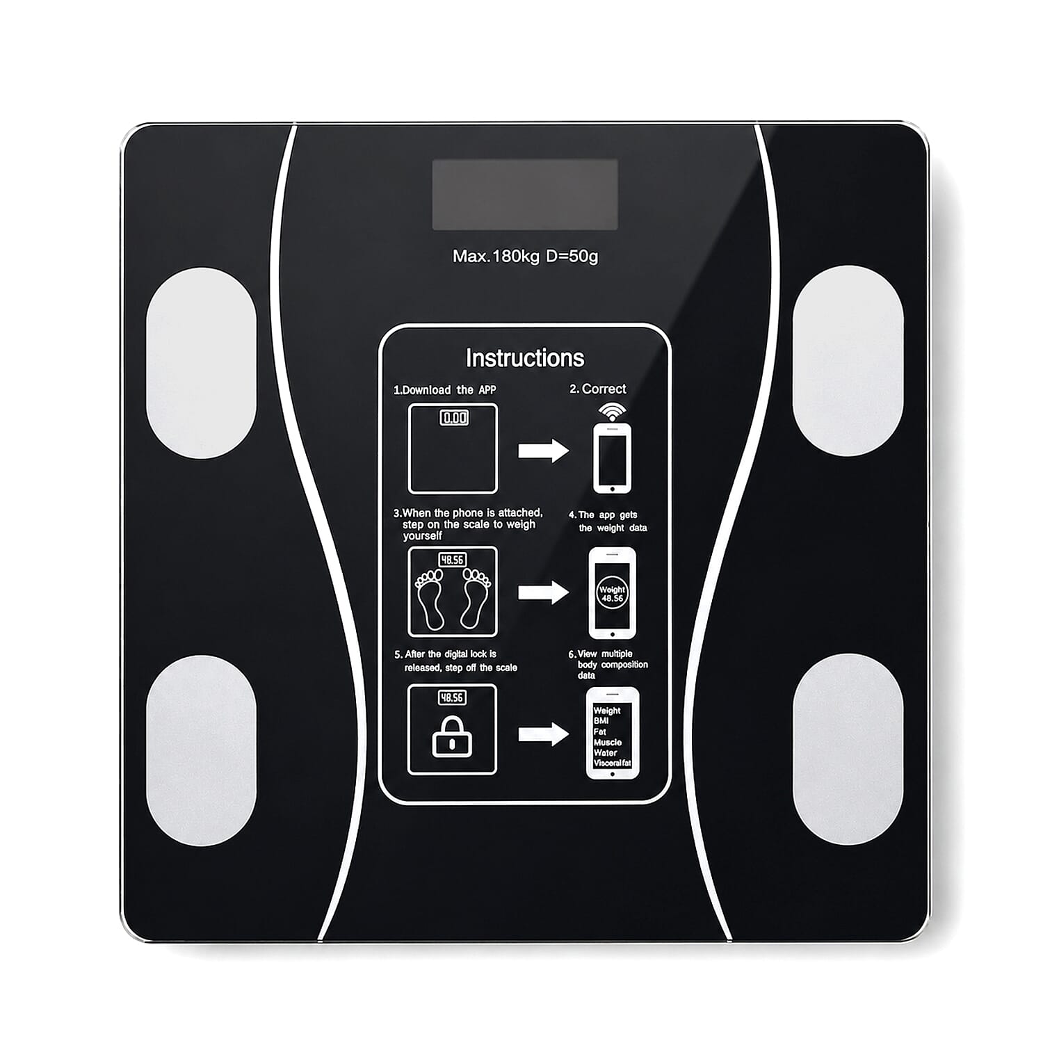 Livmore Black XK-26C Smart Bluetooth Body Weighing Scale with App (2xAAA Battery Not Included)