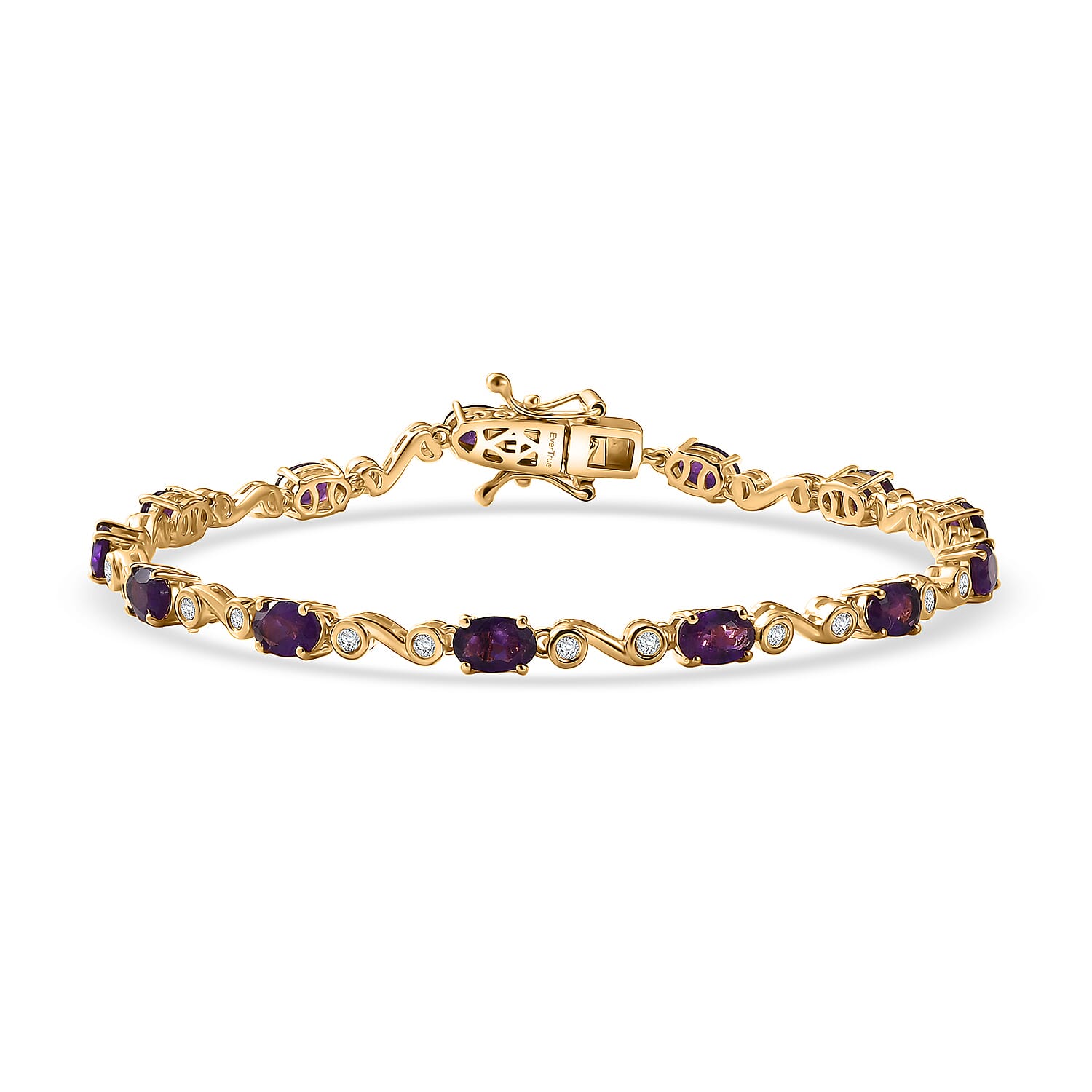 Tuesday Prime Deal EverTrue African Amethyst, White Zircon Bracelet in 18K YG Plated (6.50 In) 4.70 ctw
