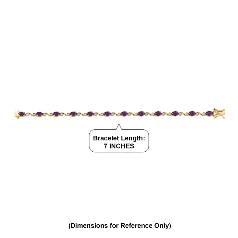 EverTrue African Amethyst, White Zircon 5.60 ctw Bracelet in 18K YG Plated (7.25 In)