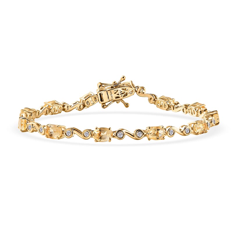 EverTrue Brazilian Citrine and White Zircon 6.20 ctw Bracelet in 18K YG Plated (7.25 In)