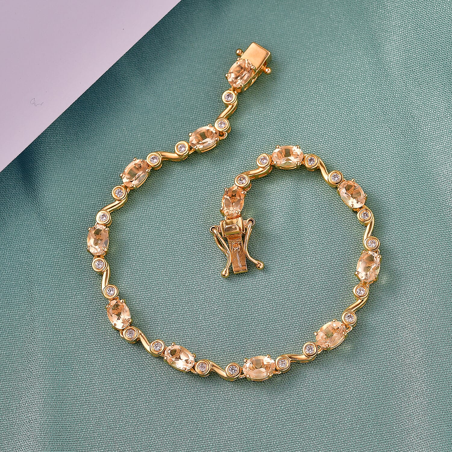 EverTrue Brazilian Citrine and White Zircon 6.20 ctw Bracelet in 18K YG Plated (7.25 In)
