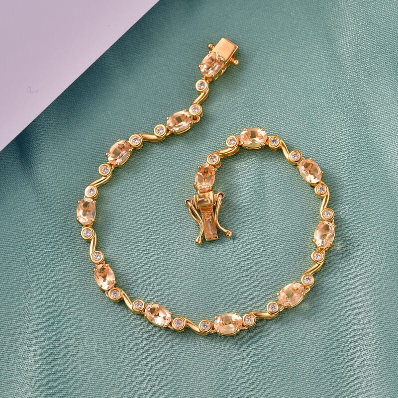 EverTrue Brazilian Citrine and White Zircon 6.20 ctw Bracelet in 18K YG Plated (7.25 In)