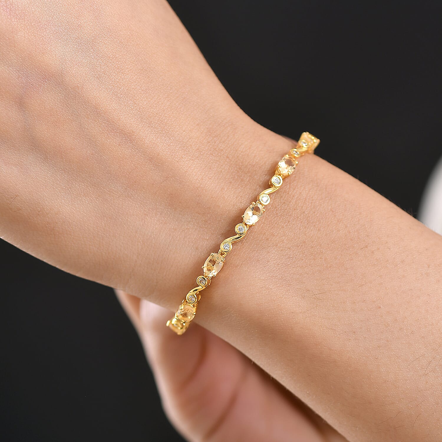 EverTrue Brazilian Citrine and White Zircon 6.20 ctw Bracelet in 18K YG Plated (7.25 In)