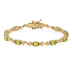 EverTrue Hebei Peridot and White Zircon 6.50 ctw Bracelet in 18K YG Plated (7.25 In)