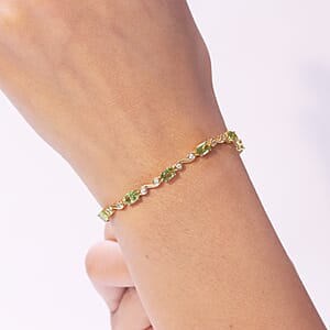 EverTrue Hebei Peridot and White Zircon 6.50 ctw Bracelet in 18K YG Plated (7.25 In)