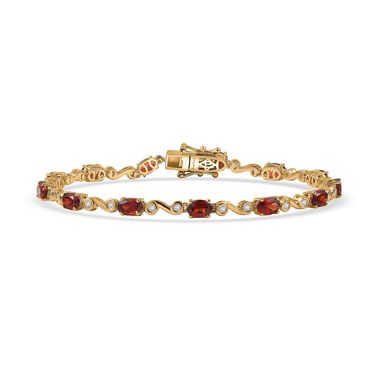 EverTrue Mozambique Garnet, White Zircon Bracelet in 18K YG Plated (6.50 In) 6.90 ctw