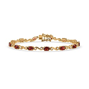 EverTrue Mozambique Garnet and White Zircon 8.20 ctw Bracelet in 18K YG Plated (7.25 In)