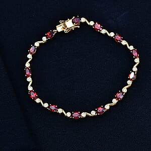 EverTrue Mozambique Garnet and White Zircon 8.20 ctw Bracelet in 18K YG Plated (7.25 In)