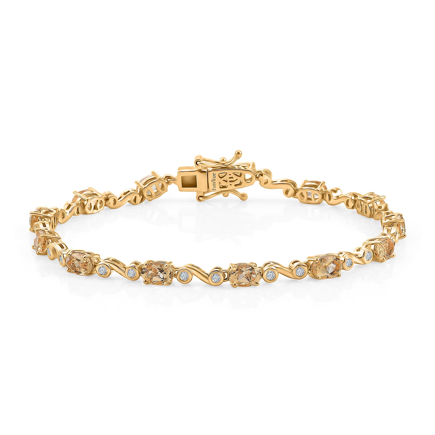 EverTrue Brazilian Citrine and White Zircon 6.65 ctw Bracelet in 18K YG Plated (8.00 In)