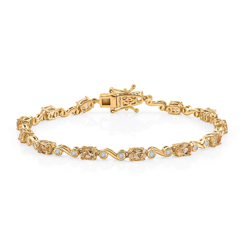 EverTrue Brazilian Citrine and White Zircon 6.65 ctw Bracelet in 18K YG Plated (8.00 In)
