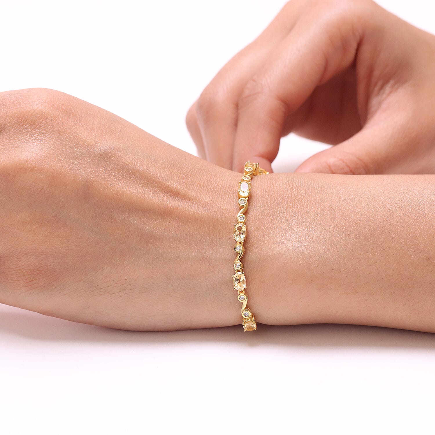 EverTrue Brazilian Citrine and White Zircon 6.65 ctw Bracelet in 18K YG Plated (8.00 In)
