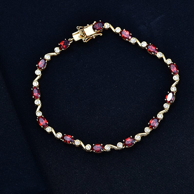 EverTrue Mozambique Garnet and White Zircon 8.15 ctw Bracelet in 18K YG Plated (8.00 In)