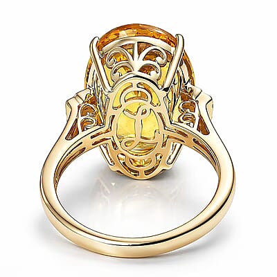 Luxoro Premium Golden Apatite and Diamond I2 13.65 ctw Sunlit Ring in 10K Yellow Gold (Size 5.0)