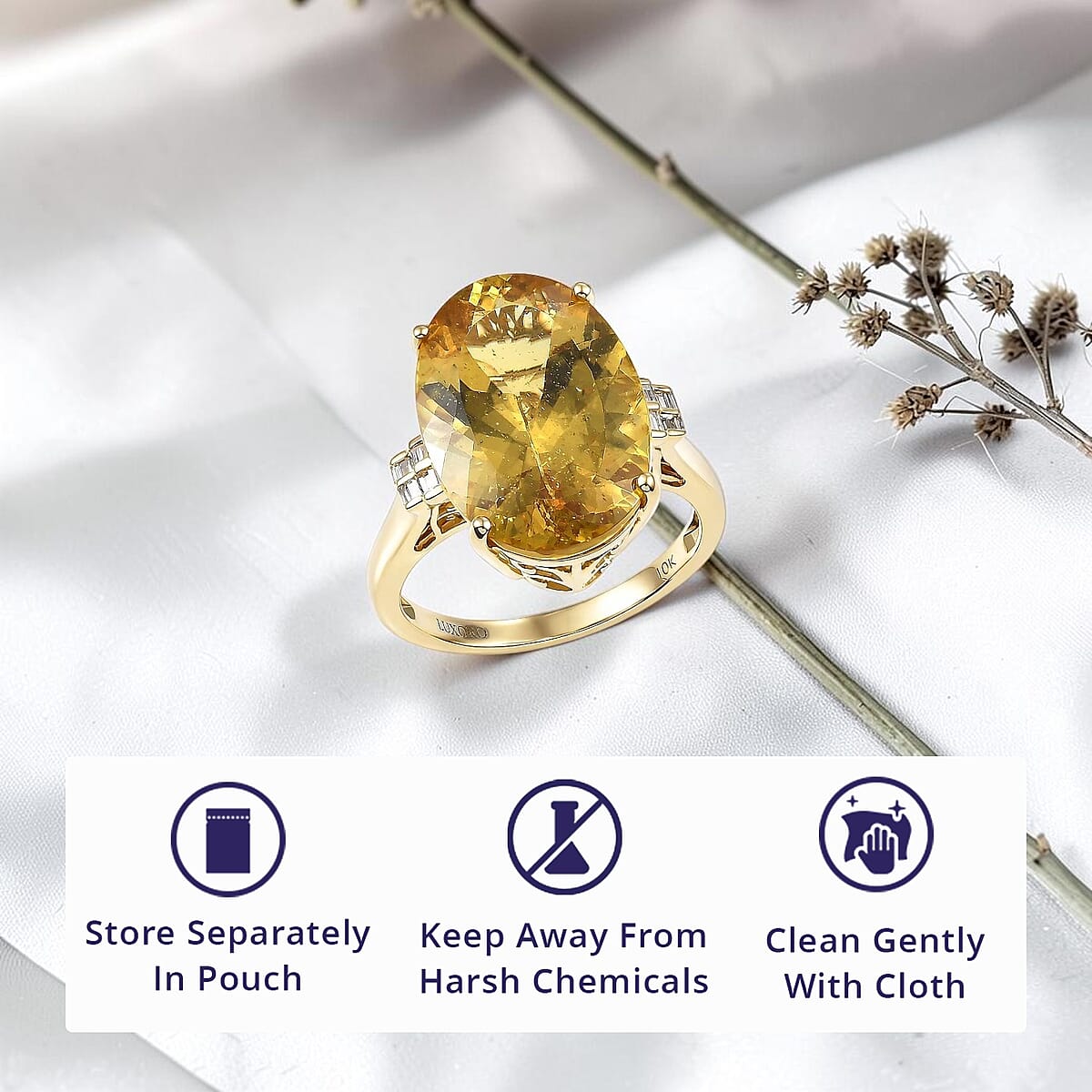 Luxoro Premium Golden Apatite and Diamond I2 13.65 ctw Sunlit Ring in 10K Yellow Gold (Size 5.5) image number 4