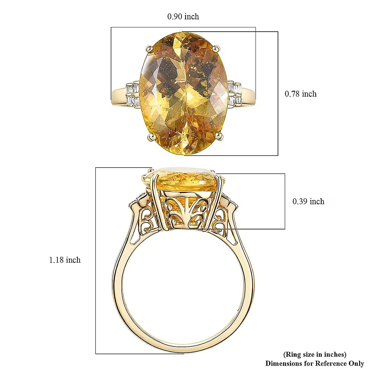 Luxoro Premium Golden Apatite and Diamond I2 13.65 ctw Sunlit Ring in 10K Yellow Gold (Size 5.5) image number 5