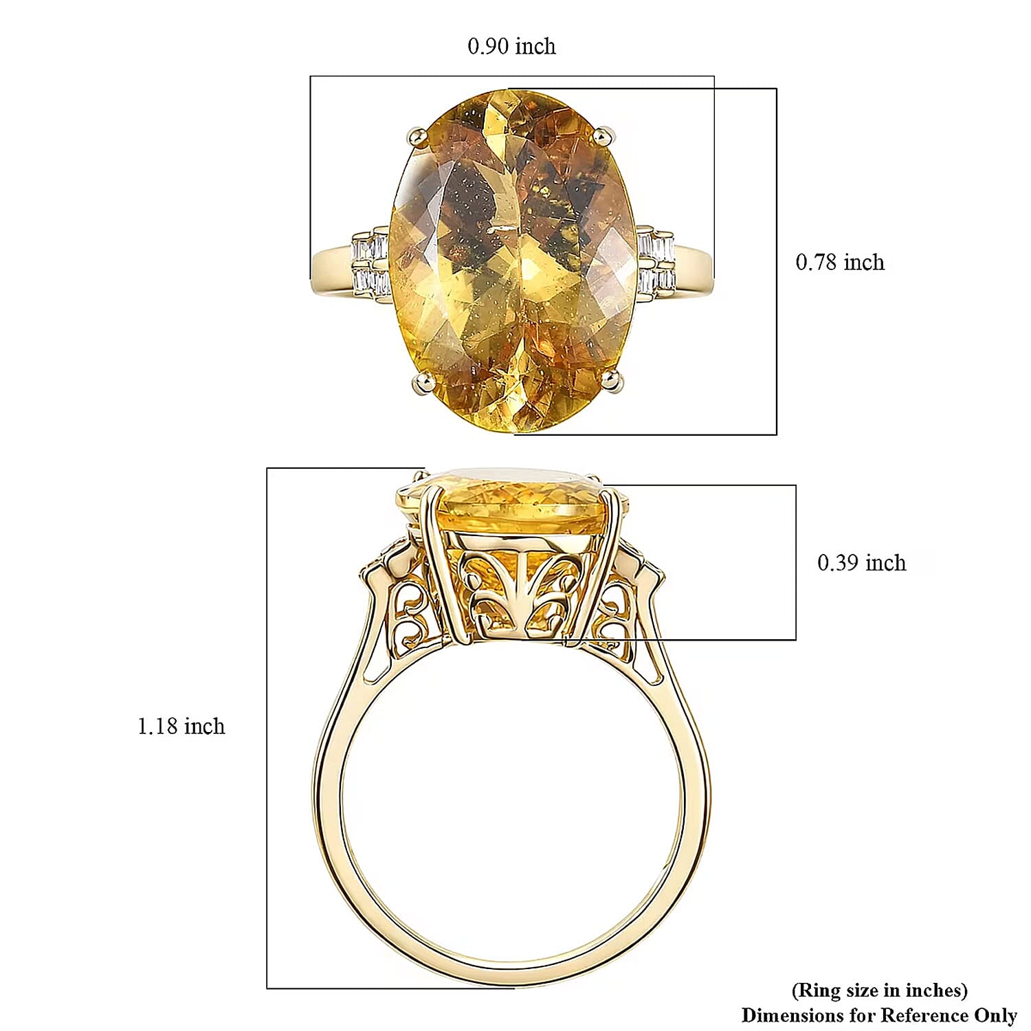 Luxoro Premium Golden Apatite and Diamond I2 13.65 ctw Sunlit Ring in 10K Yellow Gold (Size 6.0)