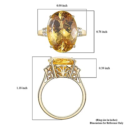 Luxoro Premium Golden Apatite and Diamond I2 13.65 ctw Sunlit Ring in 10K Yellow Gold (Size 6.0)