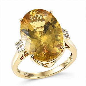 Luxoro Premium Golden Apatite and Diamond I2 8.80 ctw Sunlit Ring in 10K Yellow Gold (Size 8.0)