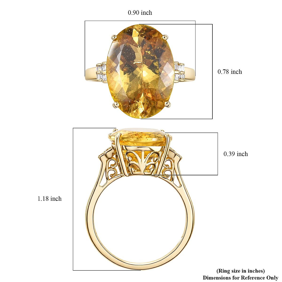 Luxoro Premium Golden Apatite and Diamond I2 8.80 ctw Sunlit Ring in 10K Yellow Gold (Size 8.0) image number 5