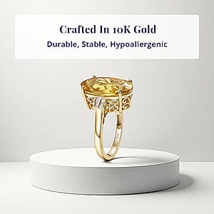 Luxoro Premium Golden Apatite and Diamond I2 13.65 ctw Sunlit Ring in 10K Yellow Gold (Size 8.5)