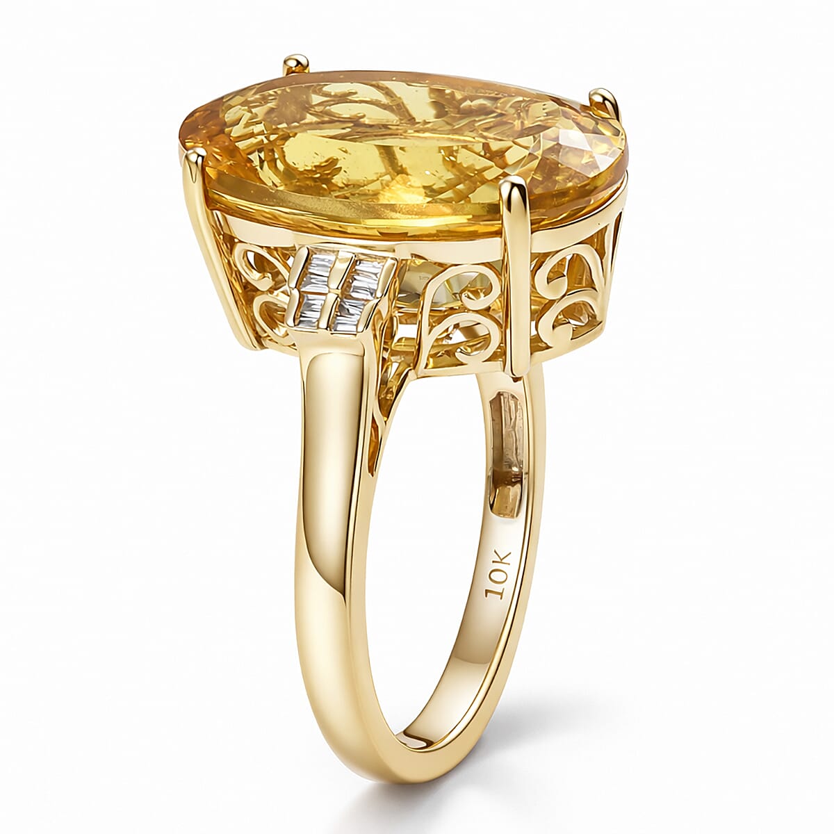 Luxoro 10K Yellow Gold Premium Golden Apatite, Diamond (I2) Ring (Size 6.0) 8.80 ctw image number 3