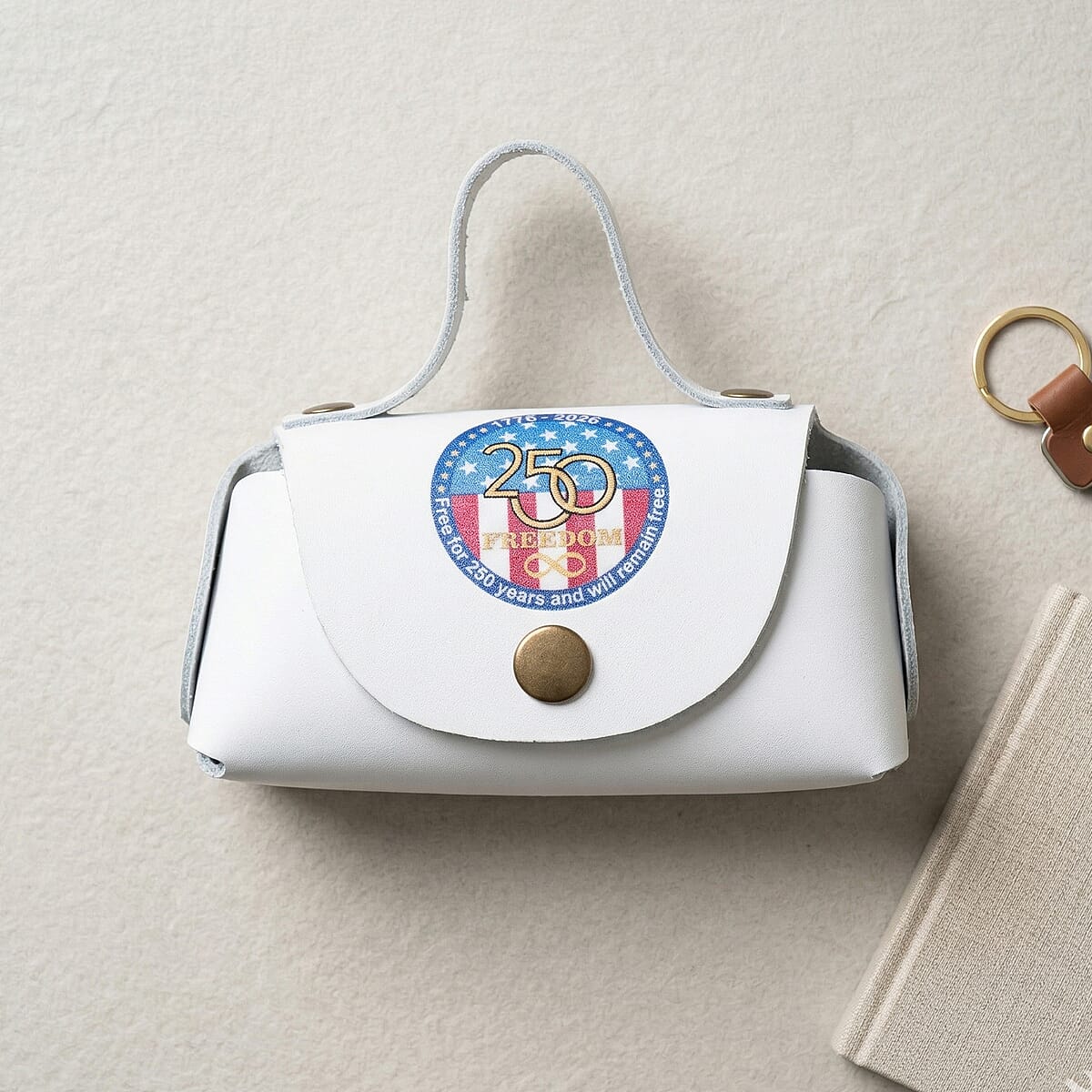 Passage White Genuine Leather Earbud Purse Keychain image number 1