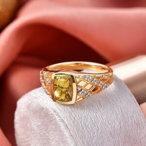D'Joy Premium Golden Apatite and Moissanite 2.40 ctw Men's Ring in 18K Vermeil Yellow Gold Over Sterling Silver (Size 11.0)