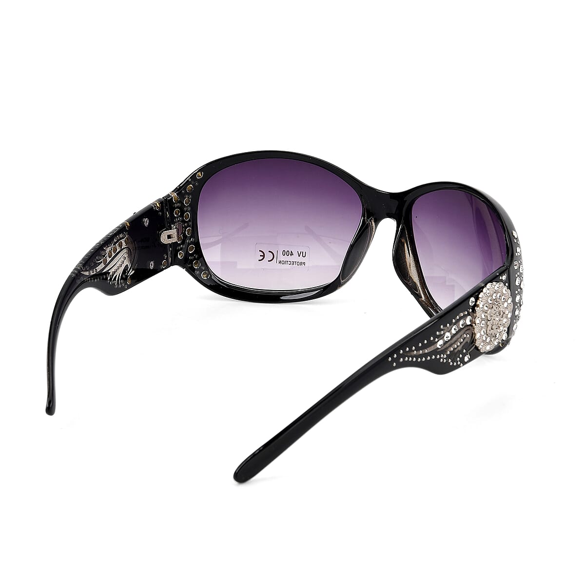 Livmore Black UV400 Rhinestone Sunglasses with Case image number 4