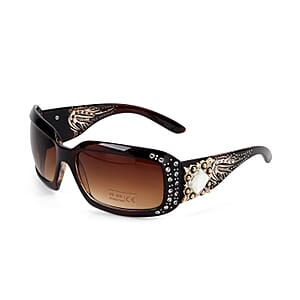 Livmore Brown UV400 Rhinestone Sunglasses with Case