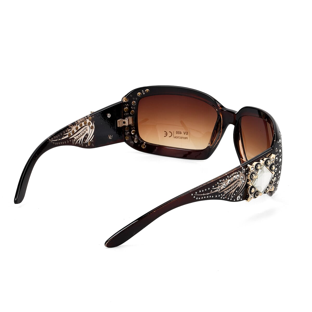 Livmore Brown UV400 Rhinestone Sunglasses with Case image number 4