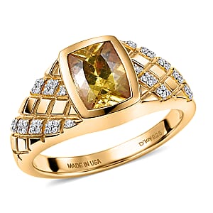 D'Joy Premium Golden Apatite, Moissanite Men's Ring in 18K Vermeil YG Over Sterling Silver (Size 10.0) 2.40 ctw