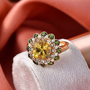 D'Joy Premium Golden Apatite and Multi Gemstone 3.85 ctw Radiant Bloom Ring in 18K Vermeil Yellow Gold Over Sterling Silver (Size 10.0)