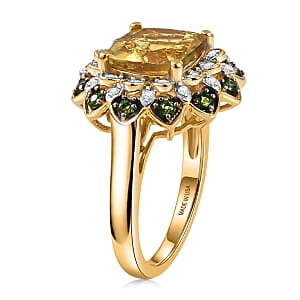 D'Joy Premium Golden Apatite and Multi Gemstone 3.85 ctw Radiant Bloom Ring in 18K Vermeil Yellow Gold Over Sterling Silver (Size 10.0)