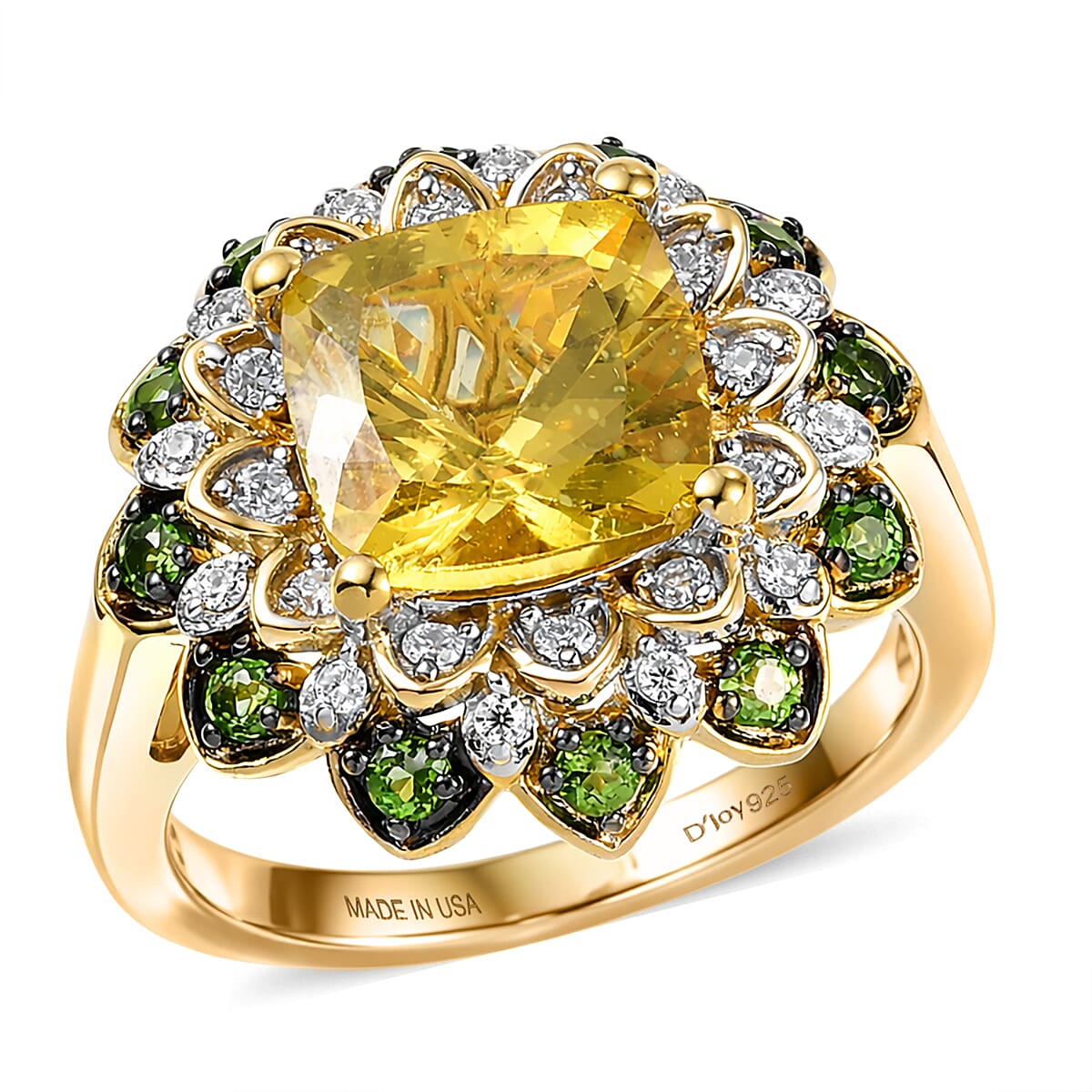 D'Joy Premium Golden Apatite, Multi Gemstone Ring in 18K Vermeil YG Over Sterling Silver (Size 10.0) 3.85 ctw