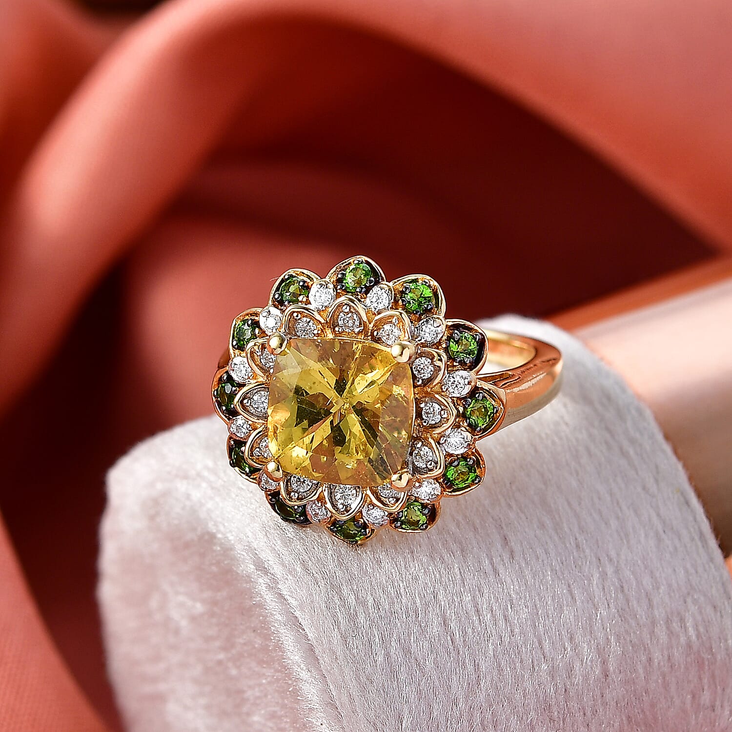D'Joy Premium Golden Apatite, Multi Gemstone Ring in 18K Vermeil YG Over Sterling Silver (Size 10.0) 3.85 ctw