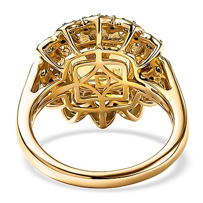 D'Joy Premium Golden Apatite and Multi Gemstone 3.85 ctw Radiant Bloom Ring in 18K Vermeil Yellow Gold Over Sterling Silver (Size 7.0)