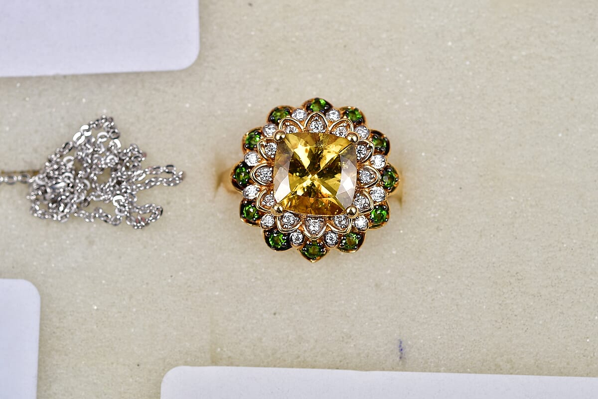 D'Joy Premium Golden Apatite, Multi Gemstone Ring in 18K Vermeil YG Over Sterling Silver (Size 10.0) 3.85 ctw image number 6