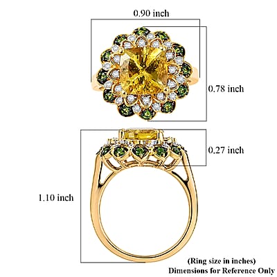 D'Joy Premium Golden Apatite and Multi Gemstone 3.85 ctw Radiant Bloom Ring in 18K Vermeil Yellow Gold Over Sterling Silver (Size 9.0)