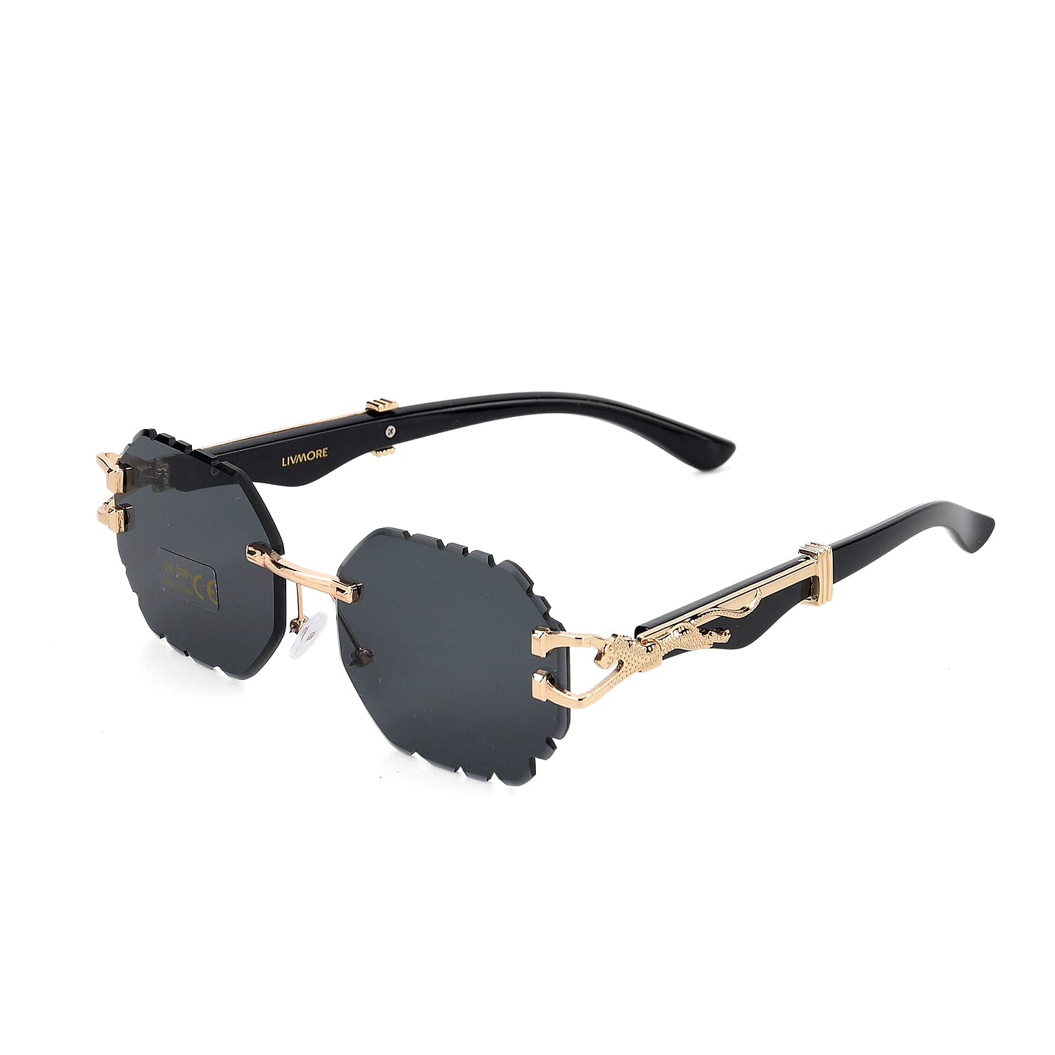 Livmore Black UV400 Panther-accent Temples Design Sunglasses