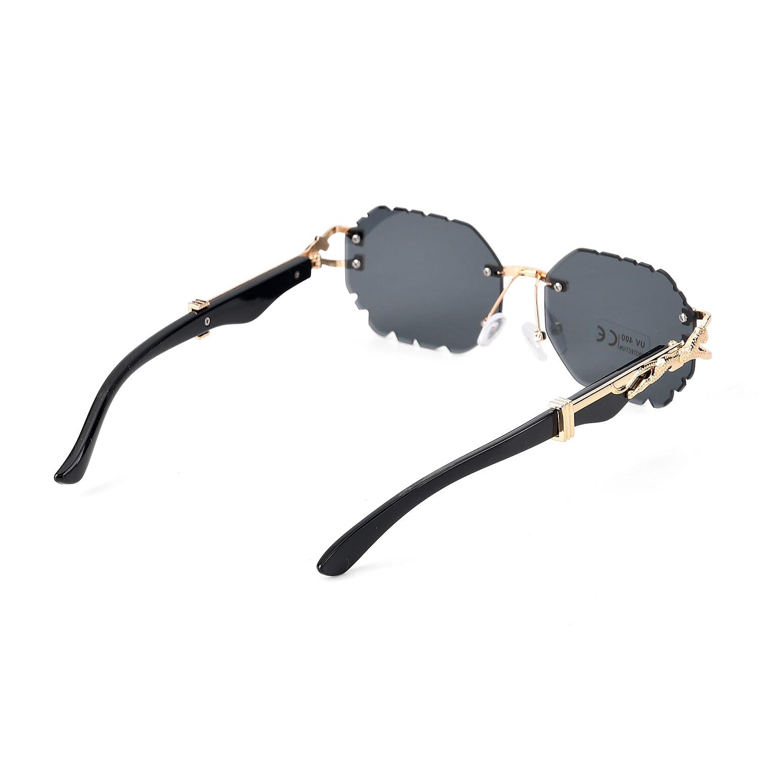Livmore Black UV400 Panther-accent Temples Design Sunglasses