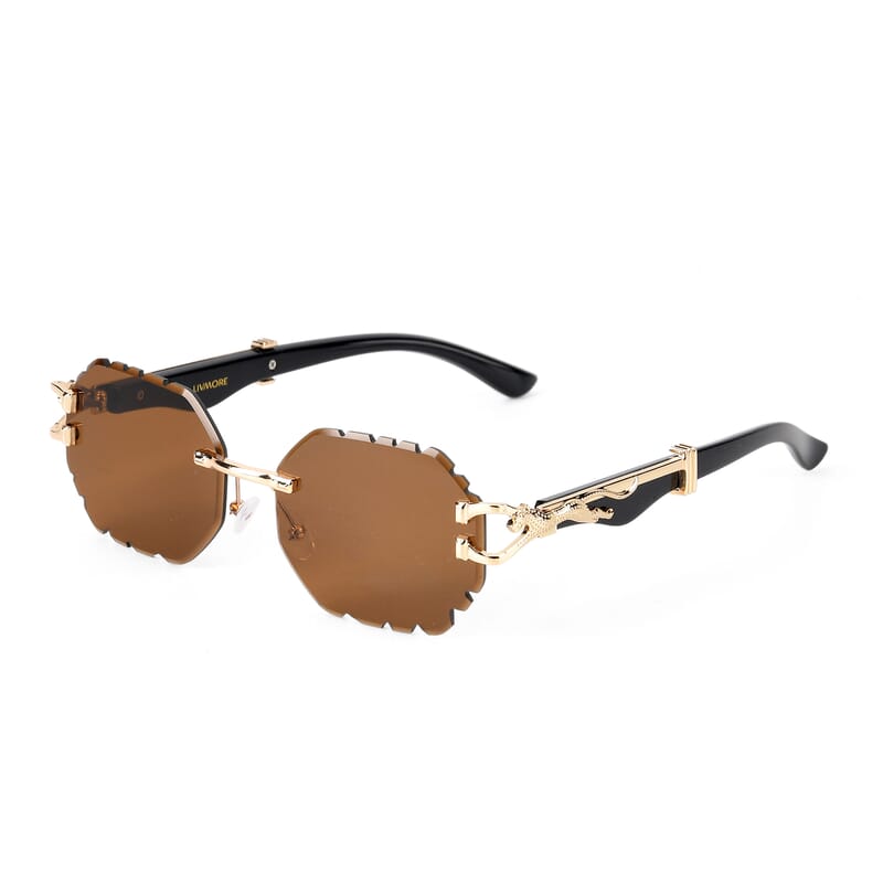 Livmore Brown UV400 Panther-accent Temples Design Sunglasses