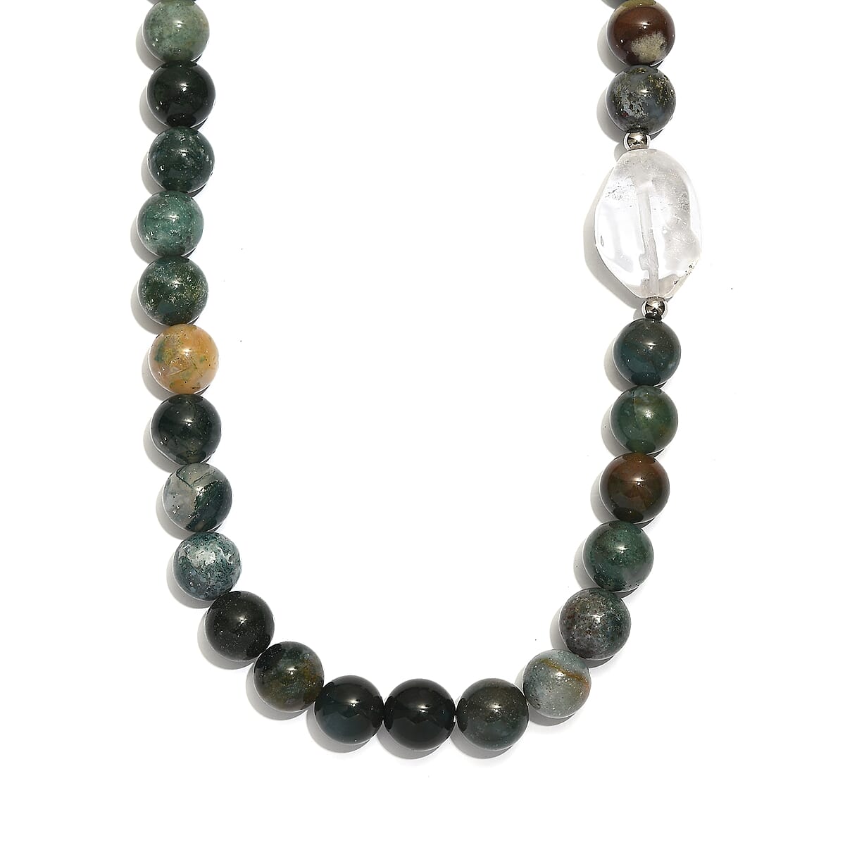 EverTrue Moss Agate and Austrian Crystal 328.00 ctw Beaded Necklace in Platinum Over 18 Inches  image number 3