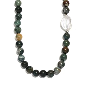 EverTrue Moss Agate and Austrian Crystal 328.00 ctw Beaded Necklace in Platinum Over 18 Inches 