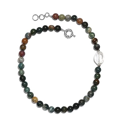 EverTrue Moss Agate and Austrian Crystal 328.00 ctw Beaded Necklace in Platinum Over 18 Inches