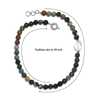 EverTrue Moss Agate and Austrian Crystal 328.00 ctw Beaded Necklace in Platinum Over 18 Inches