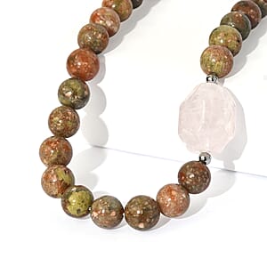 EverTrue Autumn Jasper and Galilea Rose Quartz 310.00 ctw Beaded Necklace (18 Inches) in Platinum Bond