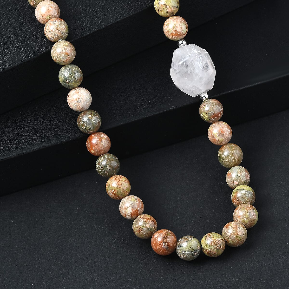 EverTrue Autumn Jasper and Galilea Rose Quartz 310.00 ctw Beaded Necklace (18 Inches) in Platinum Bond image number 1