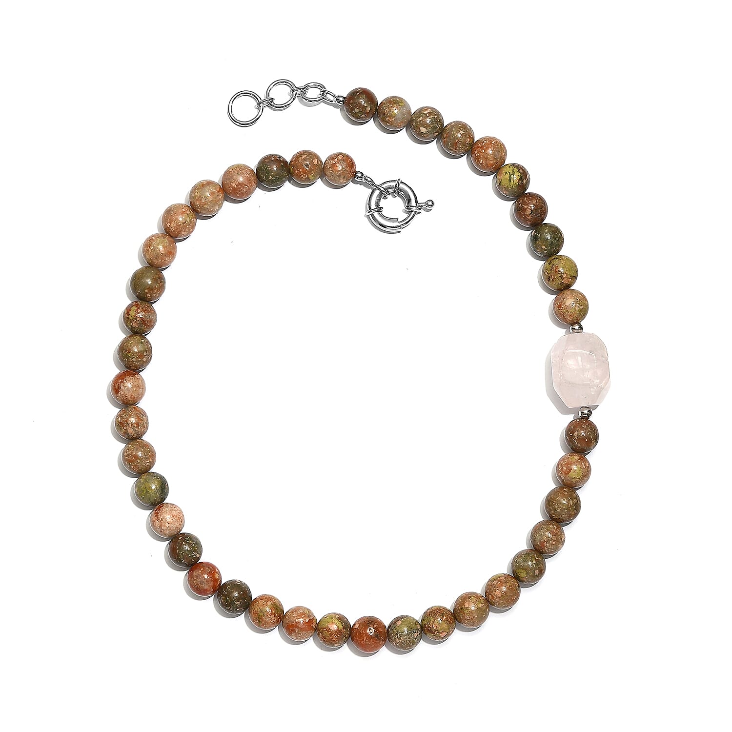 EverTrue Autumn Jasper and Galilea Rose Quartz 310.00 ctw Beaded Necklace (18 Inches) in Platinum Bond