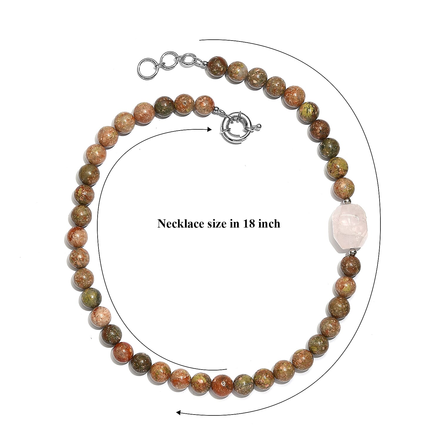 EverTrue Autumn Jasper and Galilea Rose Quartz 310.00 ctw Beaded Necklace (18 Inches) in Platinum Bond
