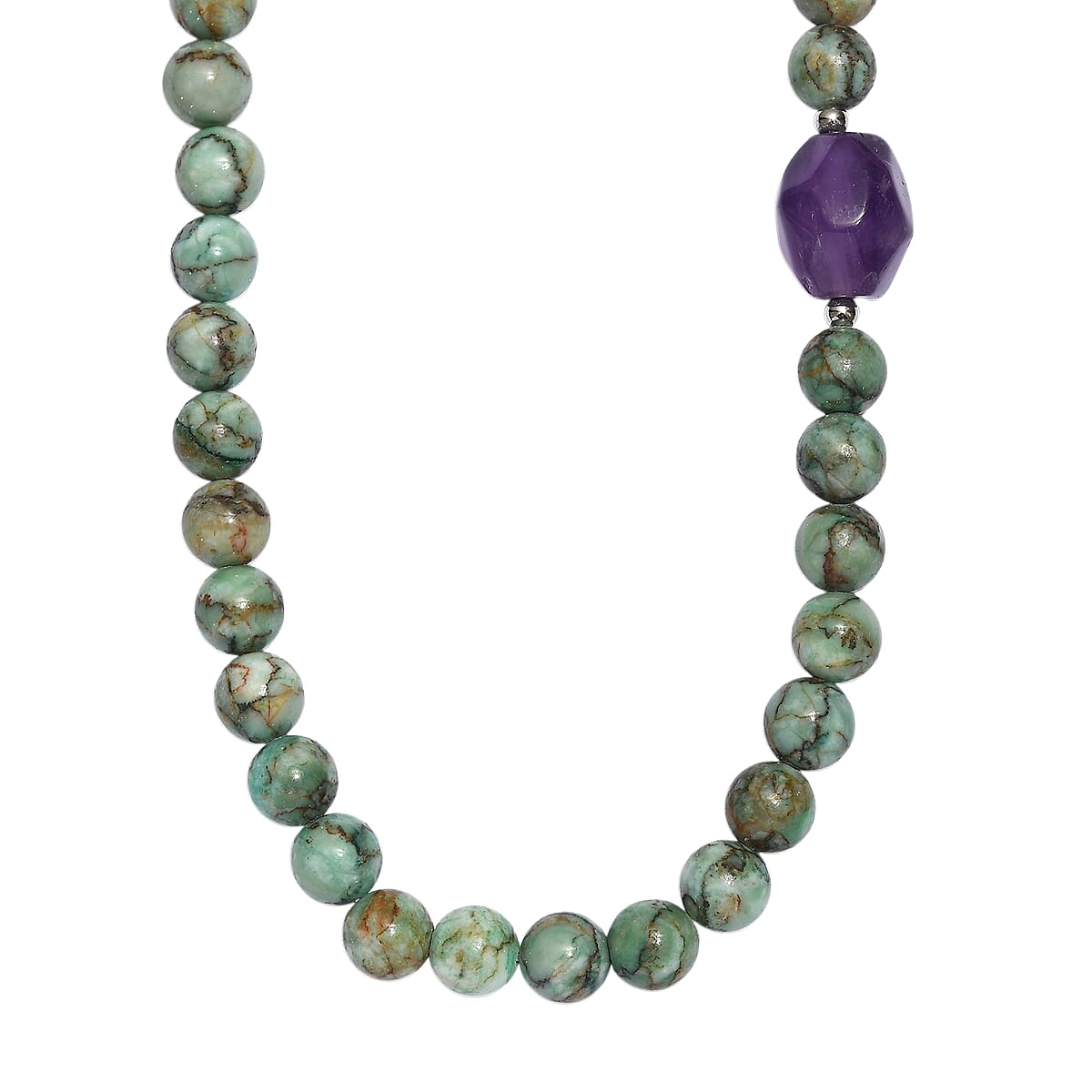 EverTrue Green Jasper and African Amethyst 310.00 ctw Beaded Necklace (18 Inches) in Platinum Bond image number 3